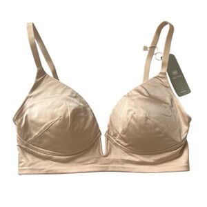 NWT Neiwai Satin Convertible Plunge Bra Rosette Pink Peach Size Medium
